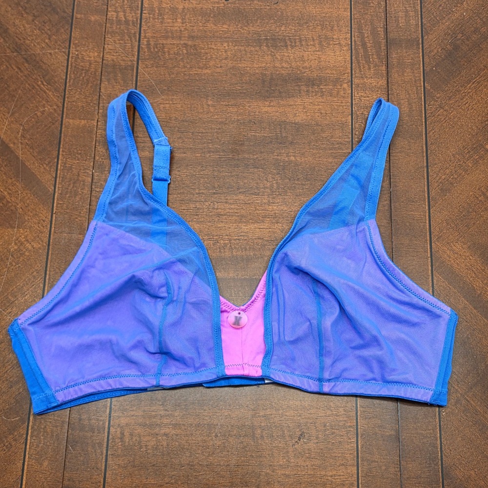 Savage X Fenty Bralette Womens 1X Blue Pink Mesh Colorblock Wireless Lingerie